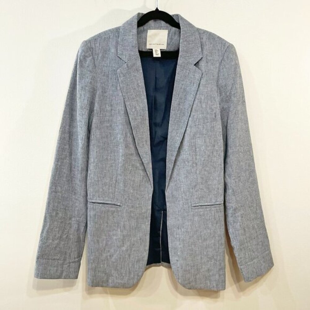 Anthropologie Light Blue Striped Linen Blend Blazer